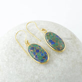 Azurite Earrings-Azurite 12x20mm Oval Gemstone Dangle Earrings-Silver Earrings-Long Drop Earrings-Gold Plated Earrings